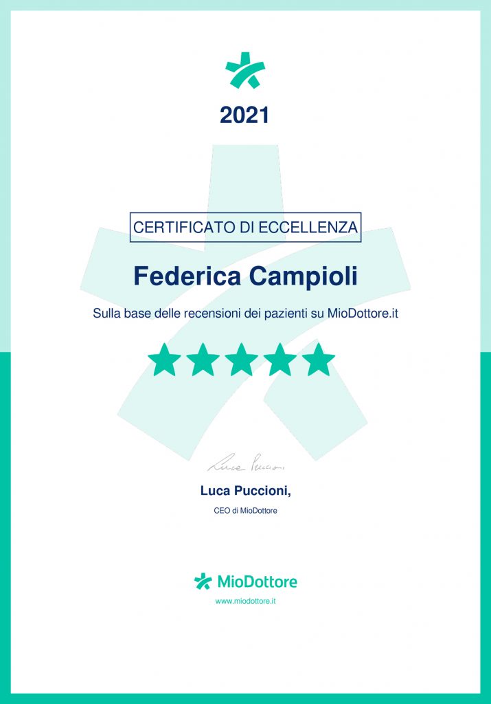 Certificato eccellenza MioDottore Fedeerica Campioli
